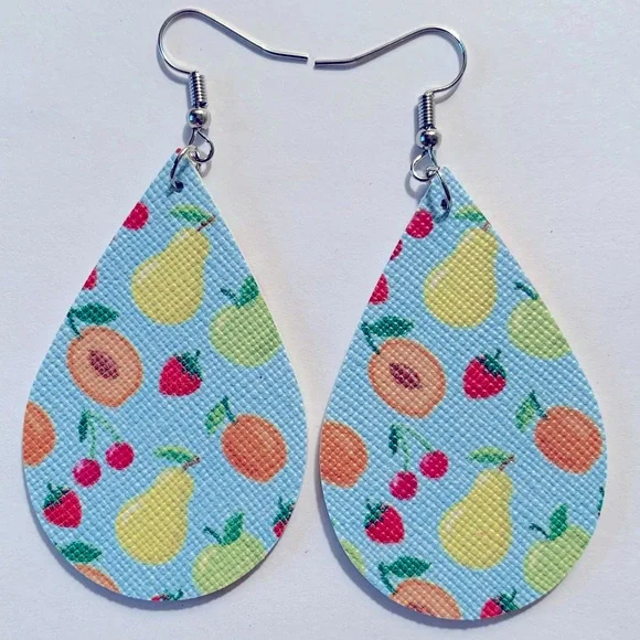 Faux Leather Teardrop Earrings - Picture 2 of 4